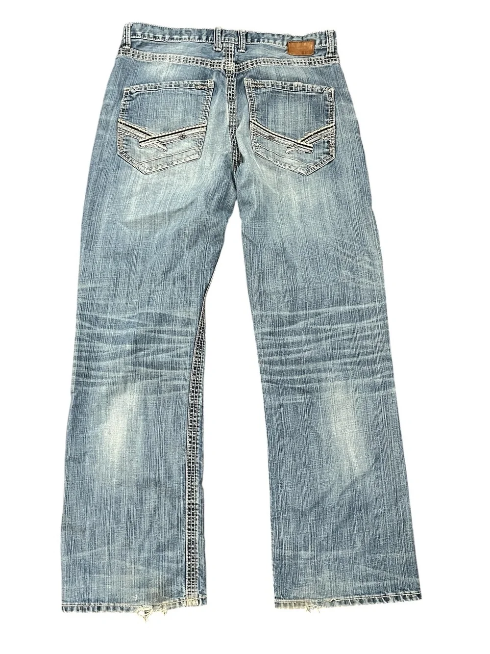 BKE Tyler Straight Leg Jeans 34R Light Wash Whiskered Distressed Y2K Denim